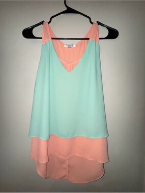 glam Mint Green and Peach Layered Chiffon Tank Top